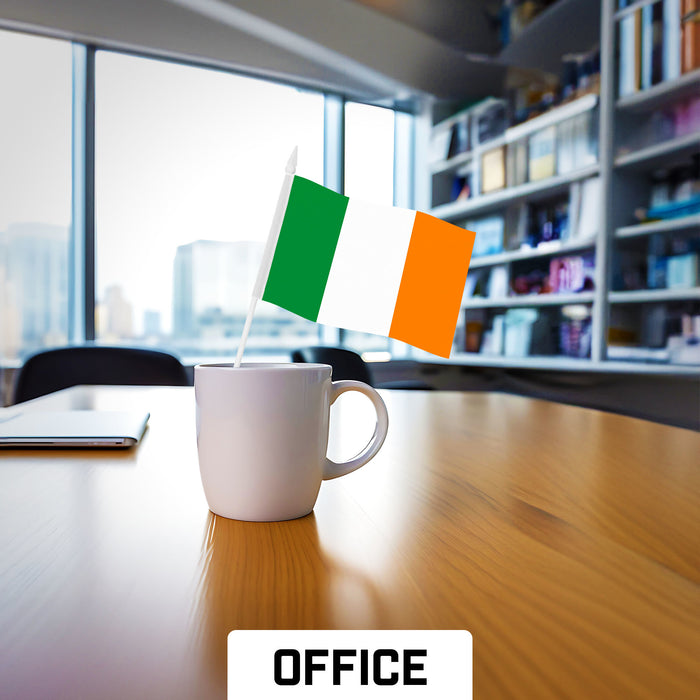 G128 24 Pack Handheld Ireland Irish Stick Flags | 4x6 In | Printed 150D Polyester, Country Flag, Solid Plastic Stick, Spear White Tip