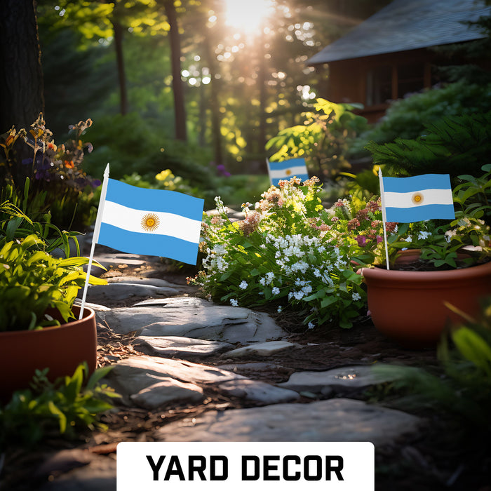 G128 10 Pack Handheld Argentina Argentinian Stick Flags | 4x6 In | Printed 150D Polyester, Country Flag, Solid Plastic Stick, Spear White Tip