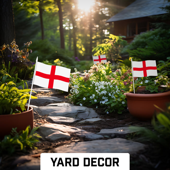 G128 10 Pack Handheld England Stick Flags | 4x6 In | Printed 150D Polyester, Country Flag, Solid Plastic Stick, Spear White Tip