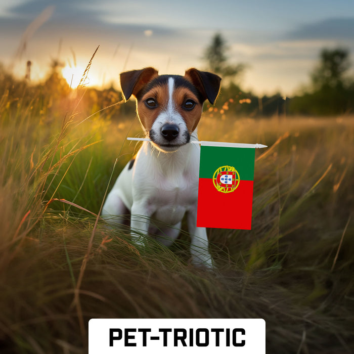 G128 10 Pack Handheld Portugal Portuguese Stick Flags | 4x6 In | Printed 150D Polyester, Country Flag, Solid Plastic Stick, Spear White Tip
