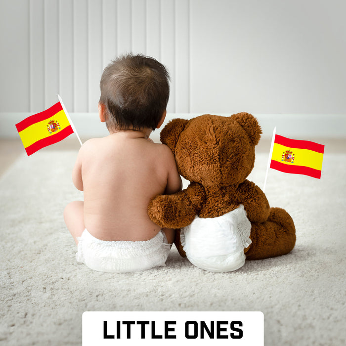 G128 10 Pack Handheld Spain Spanish Stick Flags | 4x6 In | Printed 150D Polyester, Country Flag, Solid Plastic Stick, Spear White Tip