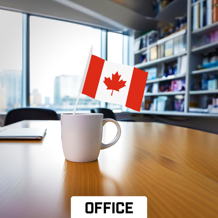 G128 10 Pack Handheld Canada Canadian Stick Flags | 4x6 In | Printed 150D Polyester, Country Flag, Solid Plastic Stick, Spear White Tip