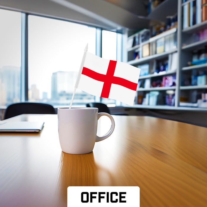 G128 10 Pack Handheld England Stick Flags | 4x6 In | Printed 150D Polyester, Country Flag, Solid Plastic Stick, Spear White Tip