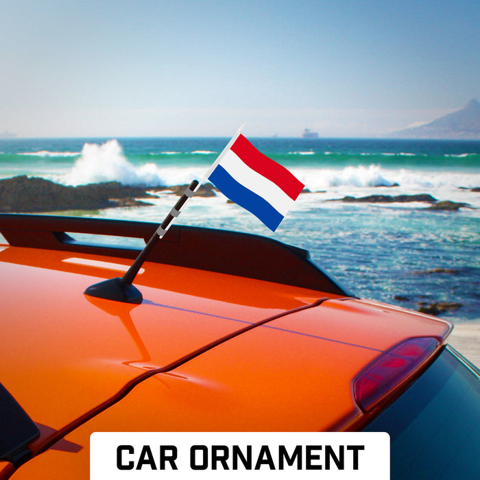 G128 30 Pack Handheld Netherlands Dutch Stick Flags | 4x6 In | Printed 150D Polyester, Country Flag, Solid Plastic Stick, Spear White Tip