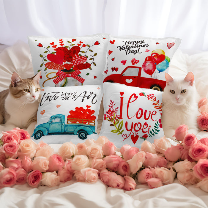 G128 Valentine's Day Decoration Love Heart Waterproof Throw Pillow | 18 x 18 In | Set of 4, Beautiful Cushion Covers for Valentine's Day Sofa Couch Decoration, Pillow Insert Included