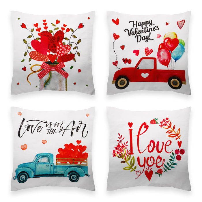 G128 Valentine's Day Decoration Love Heart Waterproof Throw Pillow Covers | 18 x 18 In | Set of 4, Beautiful Cushion Covers for Valentine's Day Sofa Couch Decoration