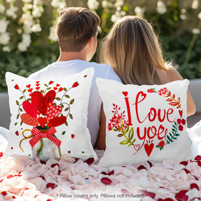G128 Valentine's Day Decoration Love Heart Waterproof Throw Pillow Covers | 18 x 18 In | Set of 4, Beautiful Cushion Covers for Valentine's Day Sofa Couch Decoration