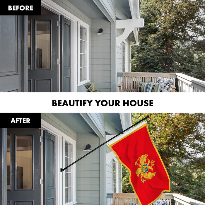 G128 Combo Pack: 6 Ft Tangle Free Aluminum Spinning Flagpole (Black) & Montenegro Montenegrin Flag 3x5 Ft, LiteWeave Pro Series Printed 150D Polyester | Pole with Flag Included