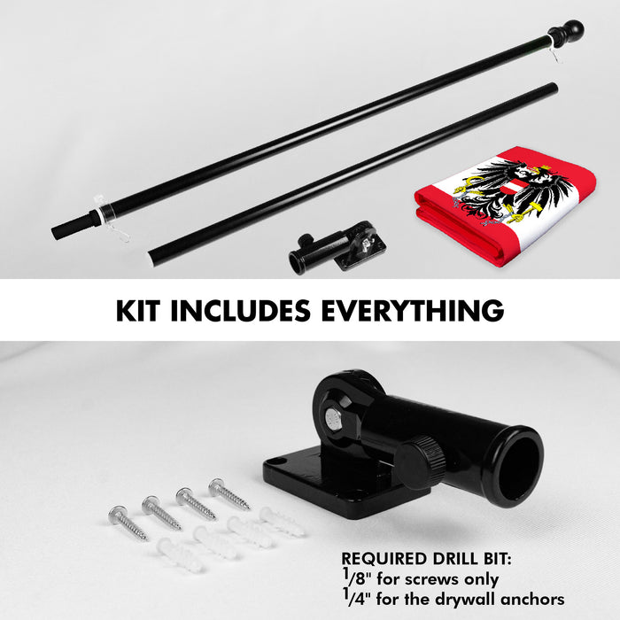 G128 Combo Pack: 6 Ft Tangle Free Aluminum Spinning Flagpole (Black) & Austria Austrian Coat of Arms Flag 3x5 Ft, LiteWeave Pro Series Printed 150D Polyester | Pole with Flag Included