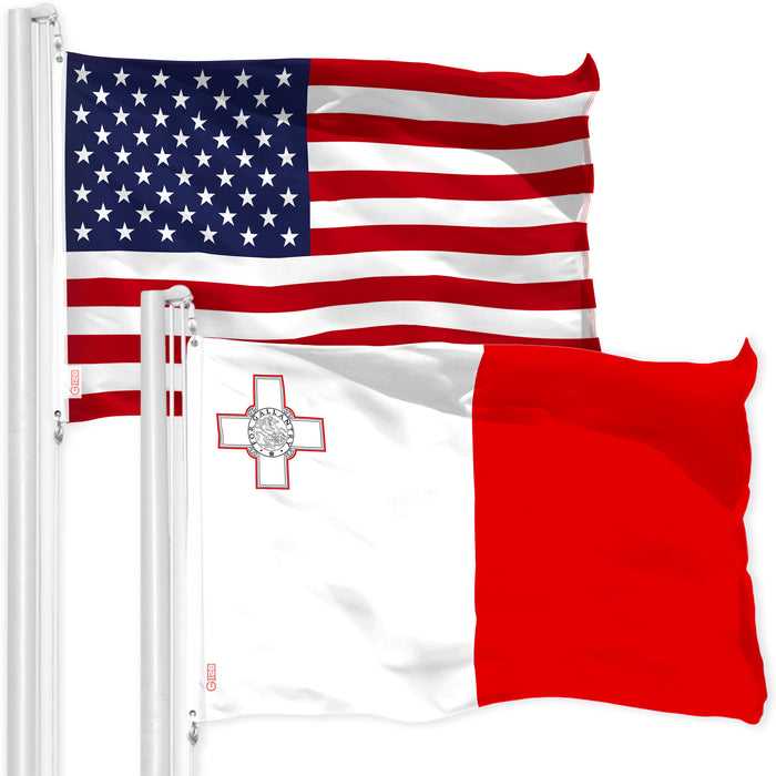 G128 Combo Pack: American USA Flag 3x5 Ft & Malta Maltese Flag 3x5 Ft | Both LiteWeave Pro Series Printed 150D Polyester, Brass Grommets