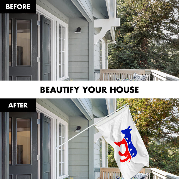 G128 Combo Pack: 6 Ft Tangle Free Aluminum Spinning Flagpole (White) & Democratic Party Flag 3x5 Ft, LiteWeave Pro Series Printed 150D Polyester | Pole with Flag Included
