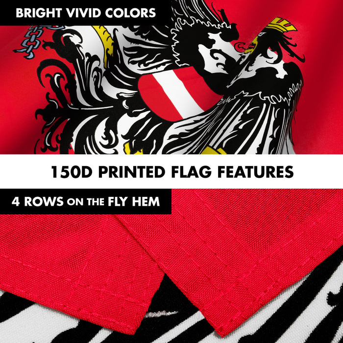 G128 Combo Pack: 6 Ft Tangle Free Aluminum Spinning Flagpole (Black) & Austria Austrian Coat of Arms Flag 3x5 Ft, LiteWeave Pro Series Printed 150D Polyester | Pole with Flag Included