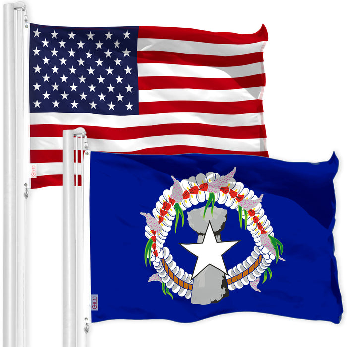 G128 Combo Pack: American USA Flag 3x5 Ft & Northern Marianas MP State Flag 3x5 Ft | Both LiteWeave Pro Series Printed 150D Polyester, Brass Grommets