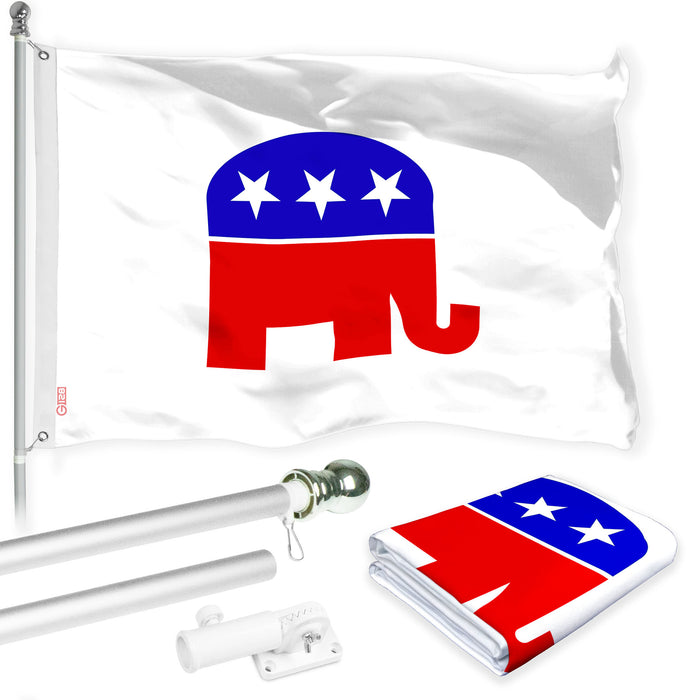 G128 Combo Pack: 6 Ft Tangle Free Aluminum Spinning Flagpole (Silver) & Republican Party Flag 3x5 Ft, LiteWeave Pro Series Printed 150D Polyester | Pole with Flag Included