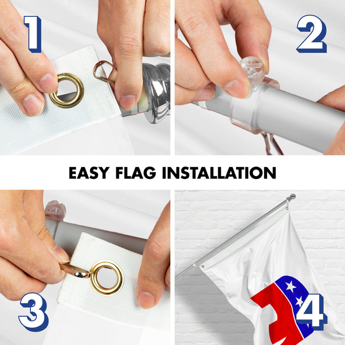 G128 Combo Pack: 6 Ft Tangle Free Aluminum Spinning Flagpole (Silver) & Republican Party Flag 3x5 Ft, LiteWeave Pro Series Printed 150D Polyester | Pole with Flag Included