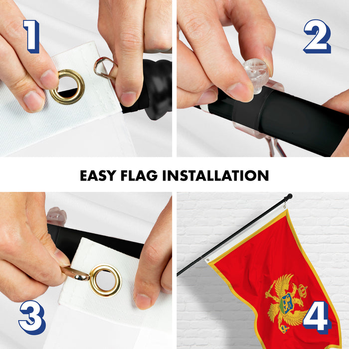 G128 Combo Pack: 6 Ft Tangle Free Aluminum Spinning Flagpole (Black) & Montenegro Montenegrin Flag 3x5 Ft, LiteWeave Pro Series Printed 150D Polyester | Pole with Flag Included