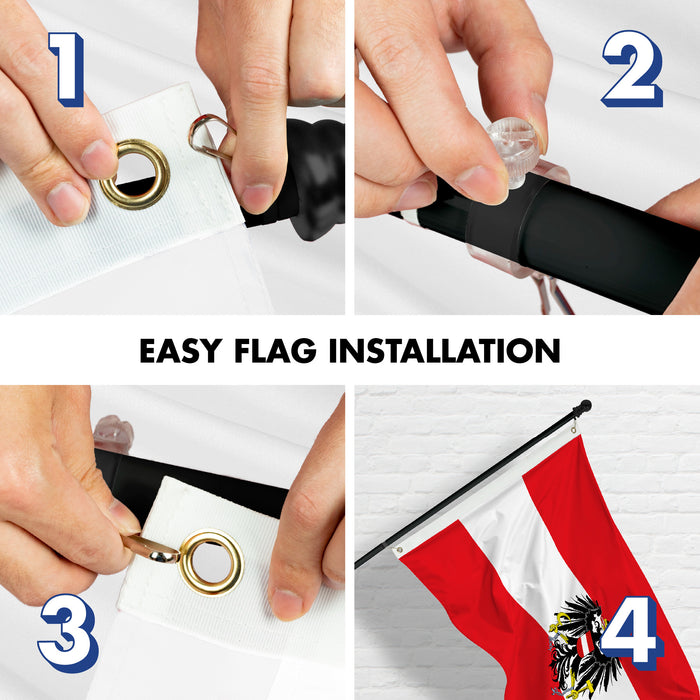 G128 Combo Pack: 6 Ft Tangle Free Aluminum Spinning Flagpole (Black) & Austria Austrian Coat of Arms Flag 3x5 Ft, LiteWeave Pro Series Printed 150D Polyester | Pole with Flag Included