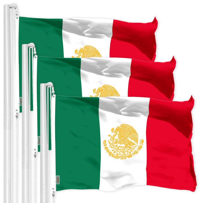 G128 3 Pack: Mexico Mexican Golden Coat of Arms Flag | 3x5 Ft | LiteWeave Pro Series Printed 150D Polyester | Country Flag, Indoor/Outdoor, Vibrant Colors, Brass Grommets