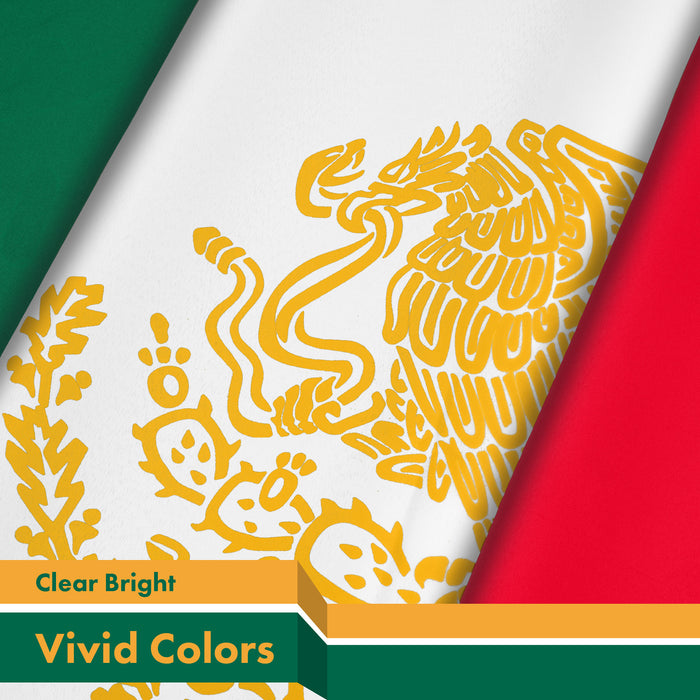 G128 5 Pack: Mexico Mexican Golden Coat of Arms Flag | 3x5 Ft | LiteWeave Pro Series Printed 150D Polyester | Country Flag, Indoor/Outdoor, Vibrant Colors, Brass Grommets