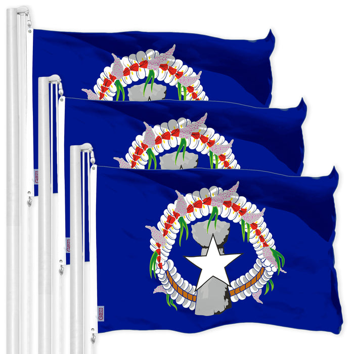 G128 3 Pack: Northern Marianas MP State Flag | 3x5 Ft | LiteWeave Pro Series Printed 150D Polyester | Indoor/Outdoor, Vibrant Colors, Brass Grommets