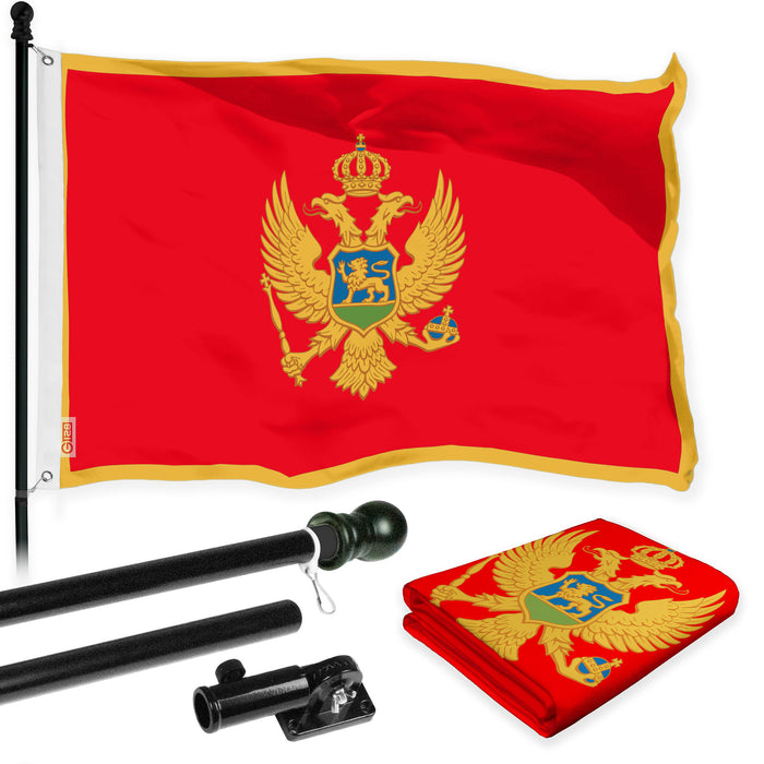G128 Combo Pack: 6 Ft Tangle Free Aluminum Spinning Flagpole (Black) & Montenegro Montenegrin Flag 3x5 Ft, LiteWeave Pro Series Printed 150D Polyester | Pole with Flag Included