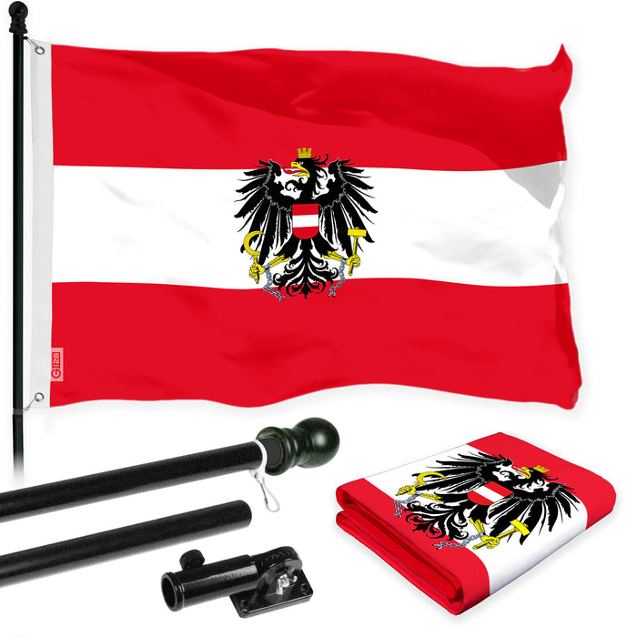 G128 Combo Pack: 6 Ft Tangle Free Aluminum Spinning Flagpole (Black) & Austria Austrian Coat of Arms Flag 3x5 Ft, LiteWeave Pro Series Printed 150D Polyester | Pole with Flag Included