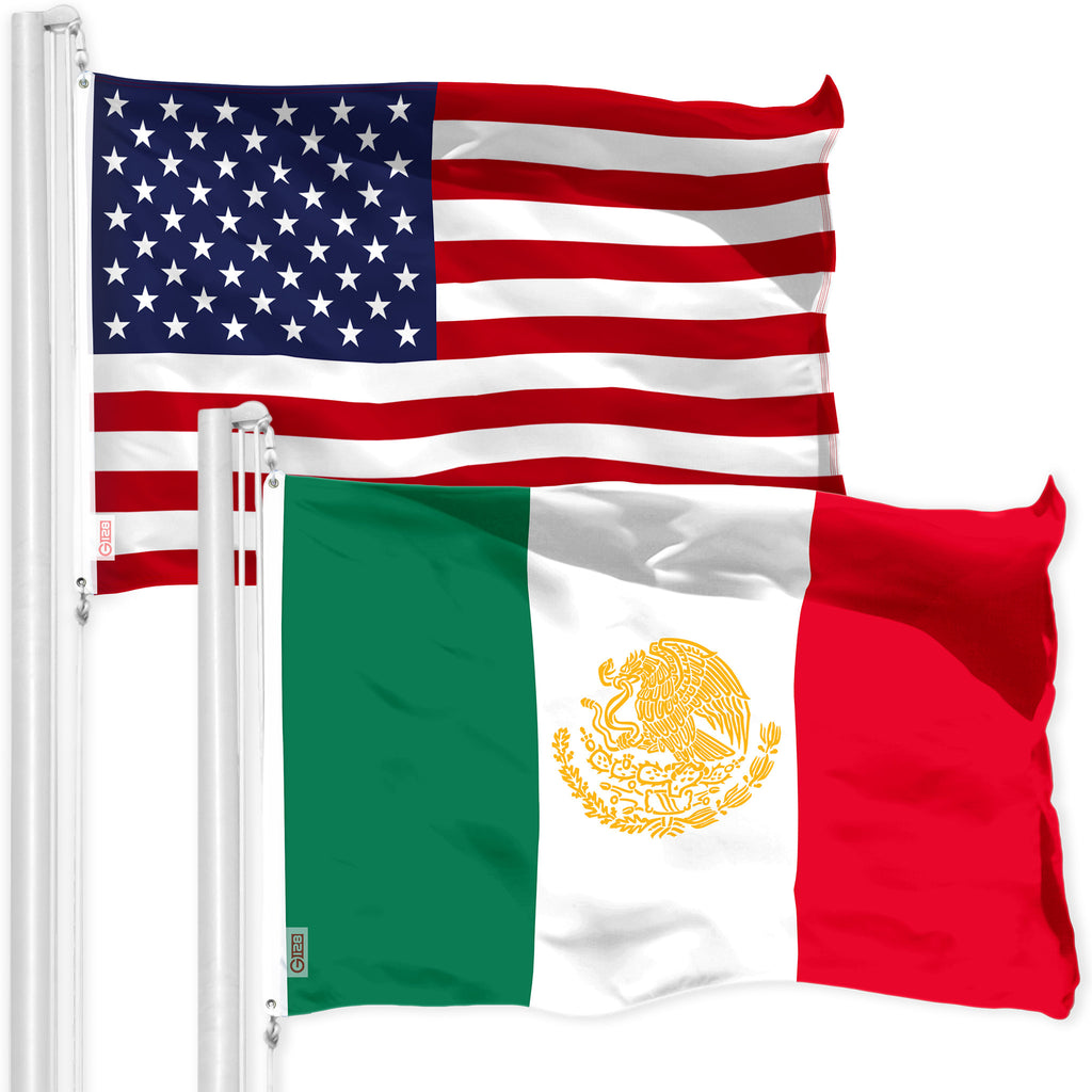 USA Flag and Mexico Golden Coat of Arms Flag | 3x5FT | G128