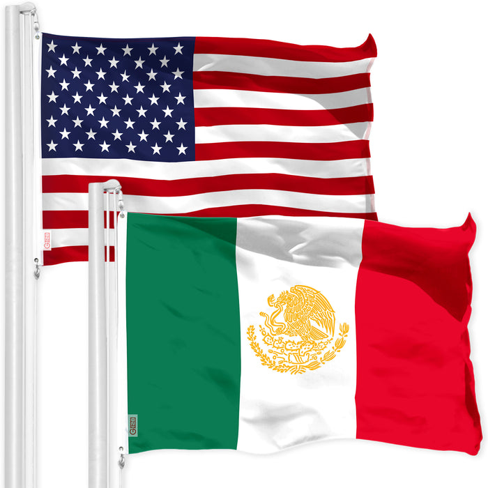 G128 Combo Pack: American USA Flag 3x5 Ft & Mexico Mexican Golden Coat of Arms Flag 3x5 Ft | Both LiteWeave Pro Series Printed 150D Polyester, Brass Grommets