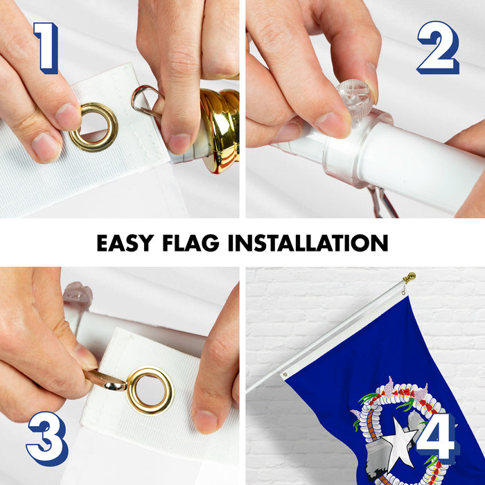 G128 Combo Pack: 6 Ft Tangle Free Aluminum Spinning Flagpole (White) & Northern Marianas MP State Flag 3x5 Ft, LiteWeave Pro Series Printed 150D Polyester | Pole with Flag Included