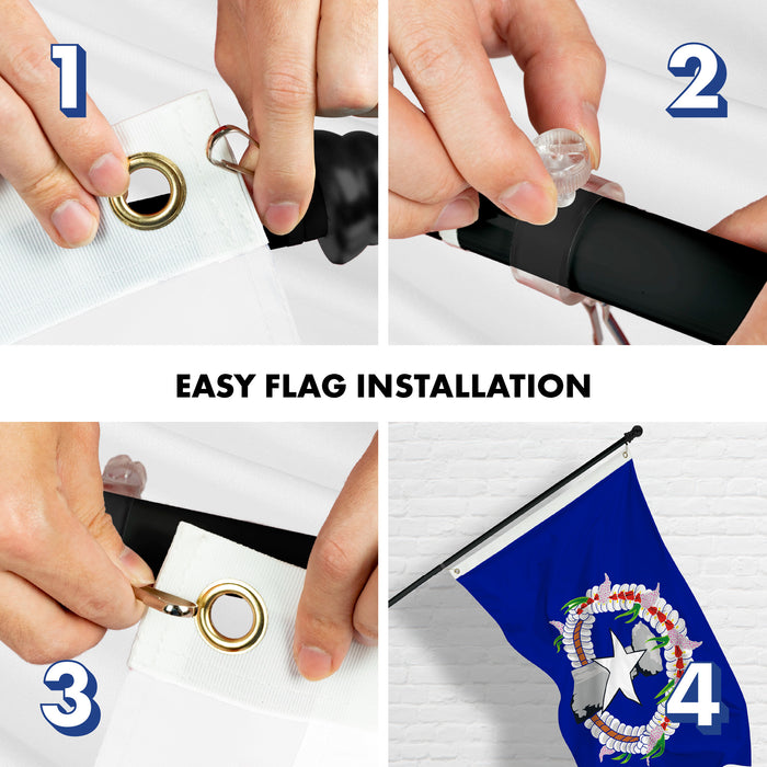 G128 Combo Pack: 6 Ft Tangle Free Aluminum Spinning Flagpole (Black) & Northern Marianas MP  3x5 Ft, LiteWeave Pro Series Printed 150D Polyester | Pole with Flag Included