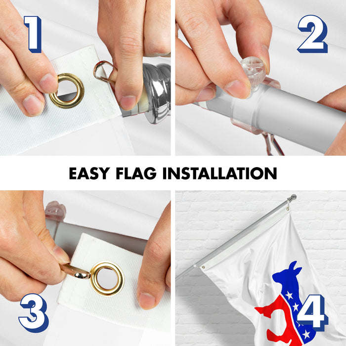 G128 Combo Pack: 6 Ft Tangle Free Aluminum Spinning Flagpole (Silver) & Democratic Party Flag 3x5 Ft, LiteWeave Pro Series Printed 150D Polyester | Pole with Flag Included