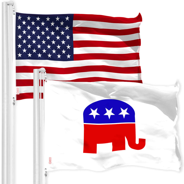 G128 Combo Pack: American USA Flag 3x5 Ft & Republican Party Flag 3x5 Ft | Both LiteWeave Pro Series Printed 150D Polyester, Brass Grommets
