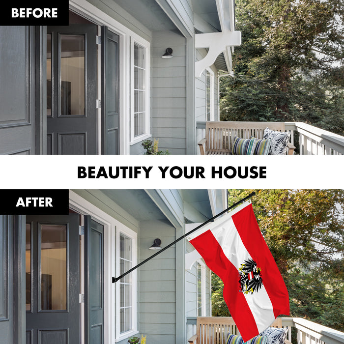 G128 Combo Pack: 6 Ft Tangle Free Aluminum Spinning Flagpole (Black) & Austria Austrian Coat of Arms Flag 3x5 Ft, LiteWeave Pro Series Printed 150D Polyester | Pole with Flag Included