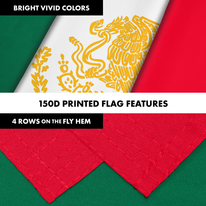 G128 Combo Pack: 6 Ft Tangle Free Aluminum Spinning Flagpole (Silver) & Mexico Mexican Golden Coat of Arms Flag 3x5 Ft, LiteWeave Pro Series Printed 150D Polyester | Pole with Flag Included