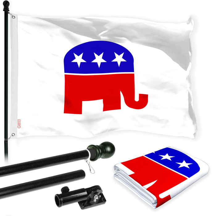 G128 Combo Pack: 6 Ft Tangle Free Aluminum Spinning Flagpole (Black) & Republican Party Flag 3x5 Ft, LiteWeave Pro Series Printed 150D Polyester | Pole with Flag Included