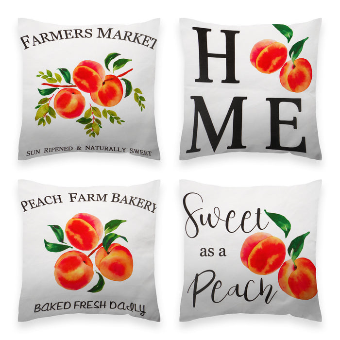 G128 Spring Decoration Farmhouse Peach Home Waterproof Throw Pillow | 18 x 18 in | Set of 4, Beautiful Cushion Covers for Spring Sofa Couch Decoration, Pillow Insert Included