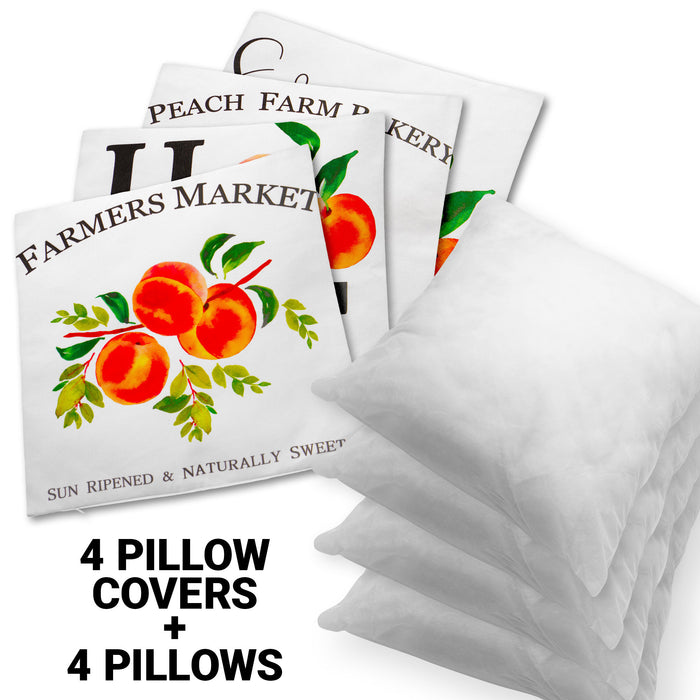 G128 Spring Decoration Farmhouse Peach Home Waterproof Throw Pillow | 18 x 18 in | Set of 4, Beautiful Cushion Covers for Spring Sofa Couch Decoration, Pillow Insert Included