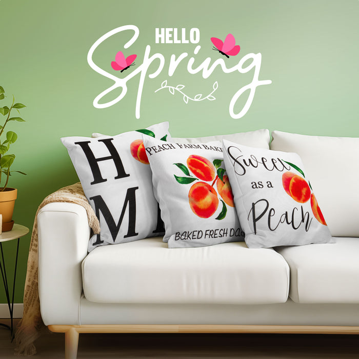 G128 Spring Decoration Farmhouse Peach Home Waterproof Throw Pillow | 18 x 18 in | Set of 4, Beautiful Cushion Covers for Spring Sofa Couch Decoration, Pillow Insert Included