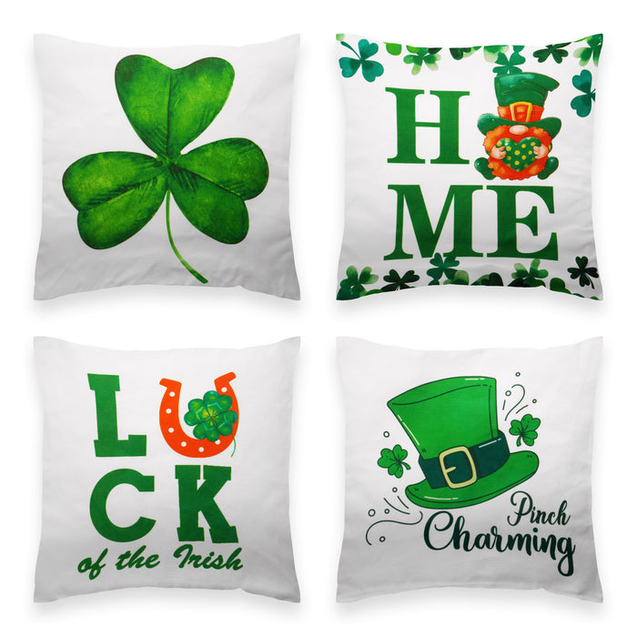 G128 St Patrick’s Day Decoration Gnome Luck Shamrock Waterproof Throw Pillow Covers | 18 x 18 in | Set of 4, Beautiful Cushion Covers for St Patrick’s Day Sofa Couch Decoration