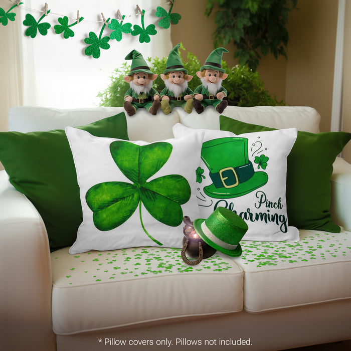 G128 St Patrick’s Day Decoration Gnome Luck Shamrock Waterproof Throw Pillow Covers | 18 x 18 in | Set of 4, Beautiful Cushion Covers for St Patrick’s Day Sofa Couch Decoration