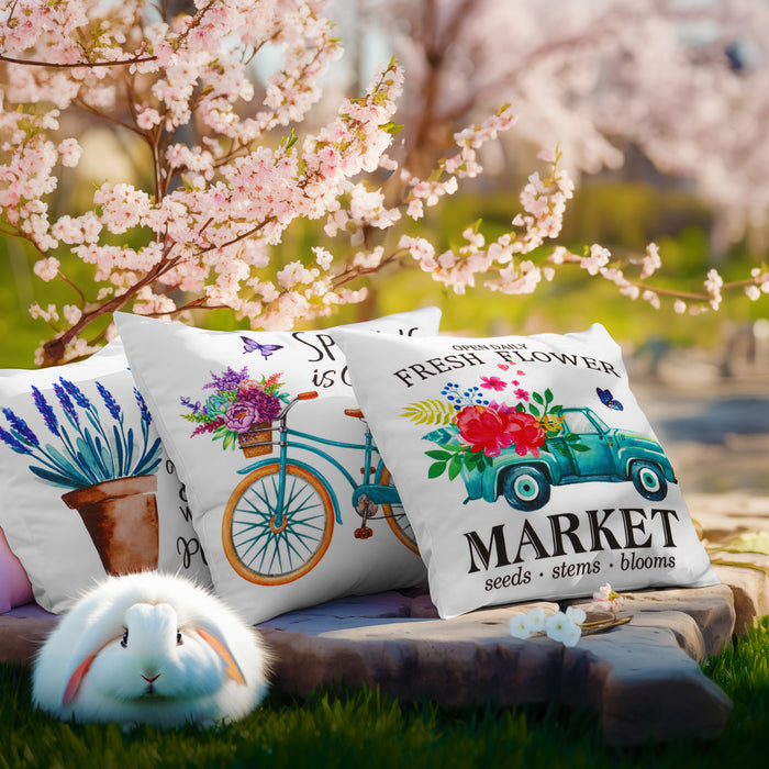 G128 Spring Decoration Farmhouse Flowers Bloom Waterproof Throw Pillow | 18 x 18 in | Set of 4, Beautiful Cushion Covers for Spring Sofa Couch Decoration, Pillow Insert Included