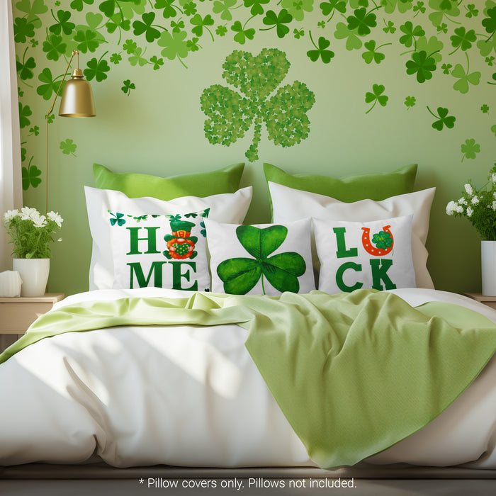 G128 St Patrick’s Day Decoration Gnome Luck Shamrock Waterproof Throw Pillow Covers | 18 x 18 in | Set of 4, Beautiful Cushion Covers for St Patrick’s Day Sofa Couch Decoration