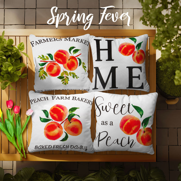 G128 Spring Decoration Farmhouse Peach Home Waterproof Throw Pillow | 18 x 18 in | Set of 4, Beautiful Cushion Covers for Spring Sofa Couch Decoration, Pillow Insert Included