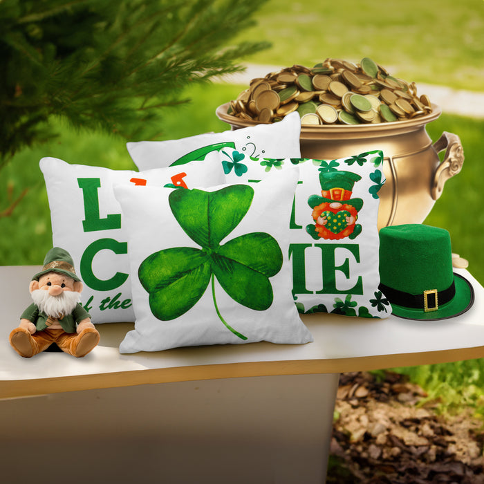 G128 St Patrick’s Day Decoration Gnome Luck Shamrock Waterproof Throw Pillow | 18 x 18 in | Set of 4, Beautiful Cushion Covers for St Patrick’s Day Sofa Couch Decoration, Pillow Insert Included