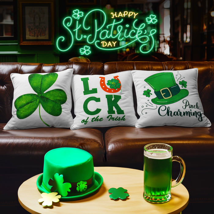 G128 St Patrick’s Day Decoration Gnome Luck Shamrock Waterproof Throw Pillow | 18 x 18 in | Set of 4, Beautiful Cushion Covers for St Patrick’s Day Sofa Couch Decoration, Pillow Insert Included