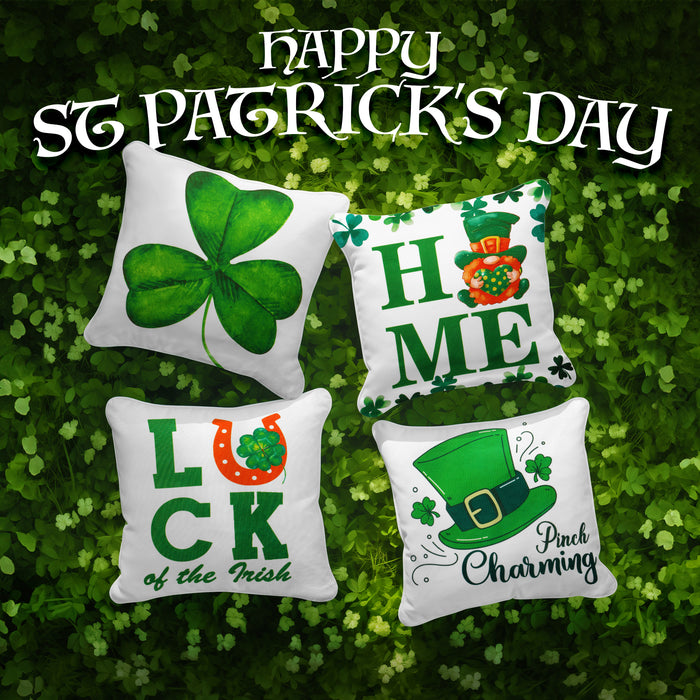 G128 St Patrick’s Day Decoration Gnome Luck Shamrock Waterproof Throw Pillow | 18 x 18 in | Set of 4, Beautiful Cushion Covers for St Patrick’s Day Sofa Couch Decoration, Pillow Insert Included