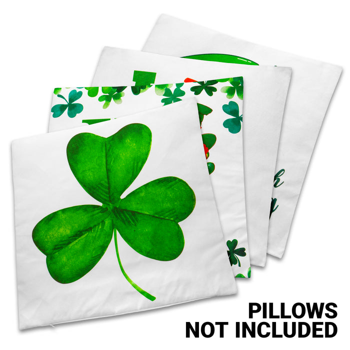 G128 St Patrick’s Day Decoration Gnome Luck Shamrock Waterproof Throw Pillow Covers | 18 x 18 in | Set of 4, Beautiful Cushion Covers for St Patrick’s Day Sofa Couch Decoration