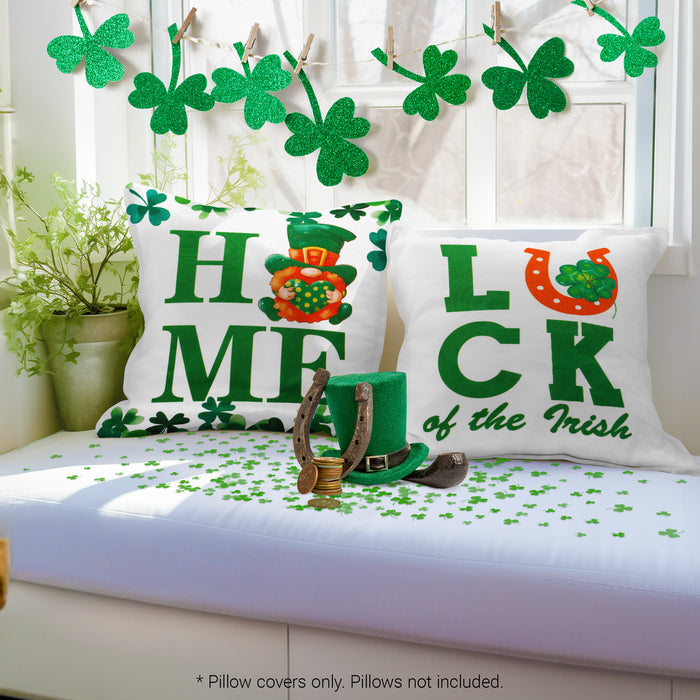 G128 St Patrick’s Day Decoration Gnome Luck Shamrock Waterproof Throw Pillow Covers | 18 x 18 in | Set of 4, Beautiful Cushion Covers for St Patrick’s Day Sofa Couch Decoration