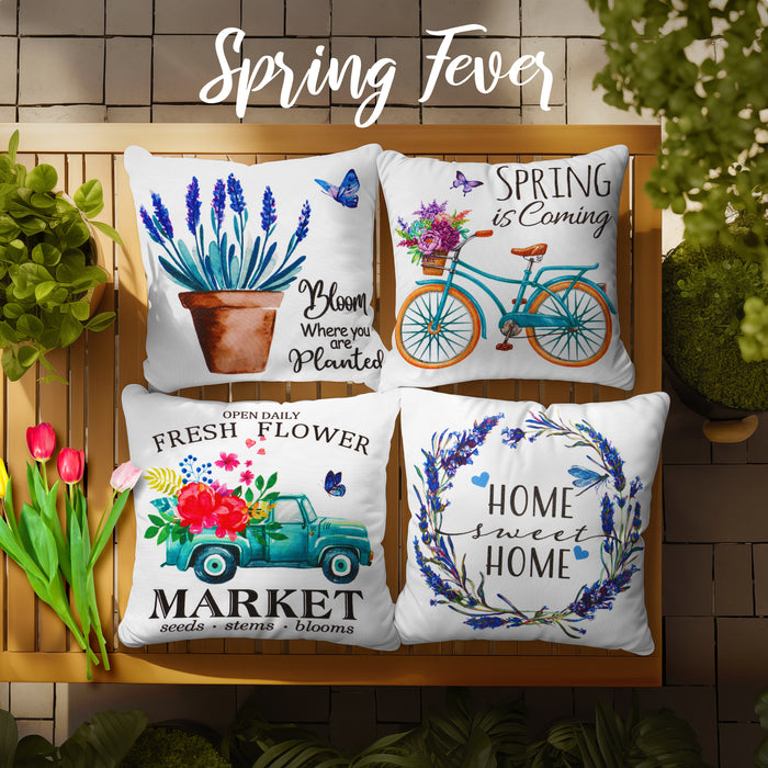 G128 Spring Decoration Farmhouse Flowers Bloom Waterproof Throw Pillow | 18 x 18 in | Set of 4, Beautiful Cushion Covers for Spring Sofa Couch Decoration, Pillow Insert Included