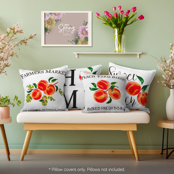 G128 Spring Decoration Farmhouse Peach Home Waterproof Throw Pillow Covers | 18 x 18 in | Set of 4, Beautiful Cushion Covers for Spring Sofa Couch Decoration